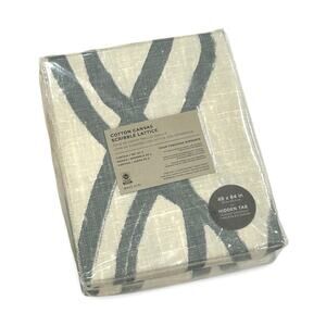 West Elm Scribble Lattice Cotton Canvas Curtain Set of 2 Ivory & Blue 48" x 84”